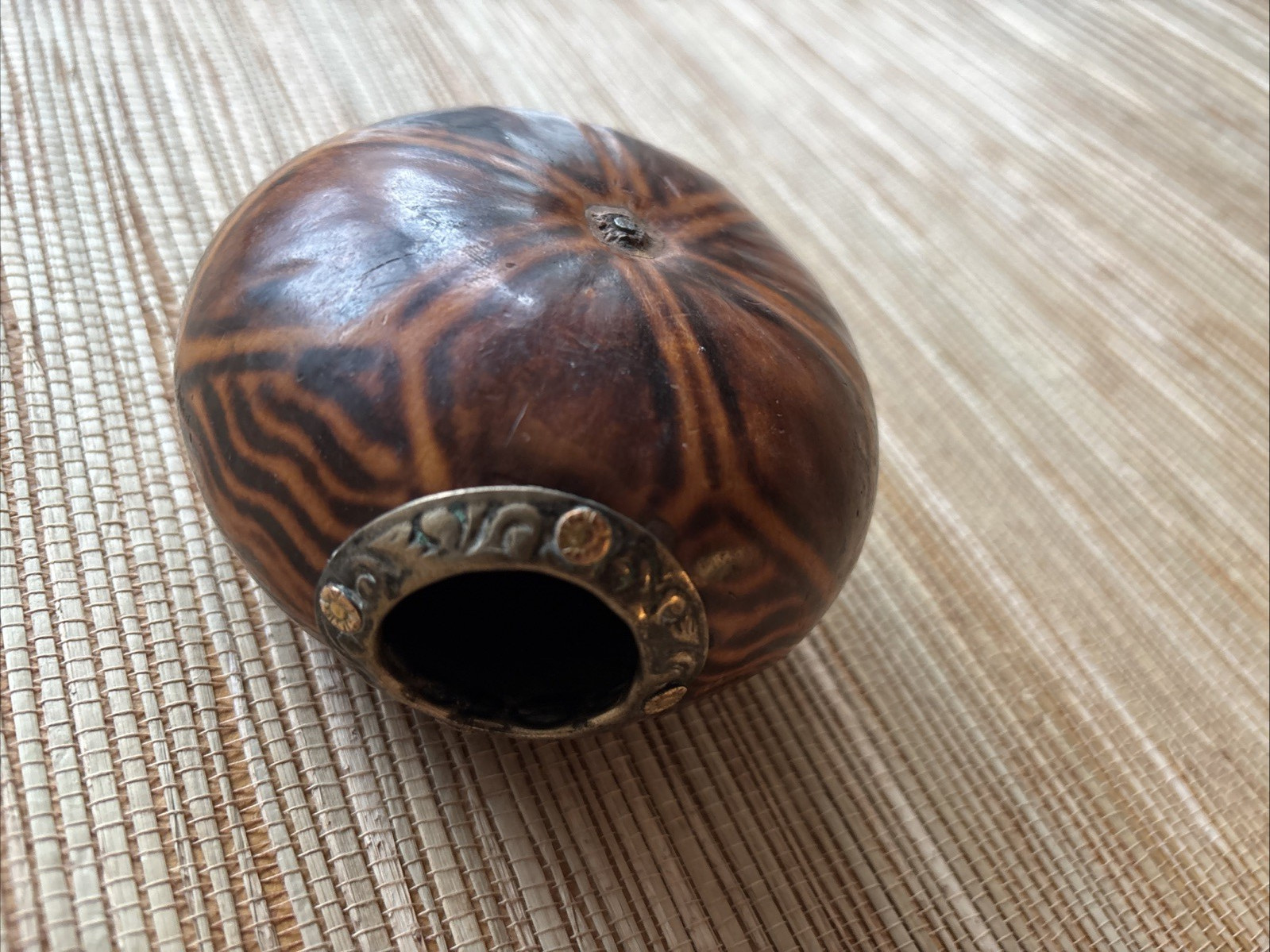 Vtg Galleta (Cookie Shape) Style Yerba Mate Gourd Silver & Gold Ferrule (Ring)