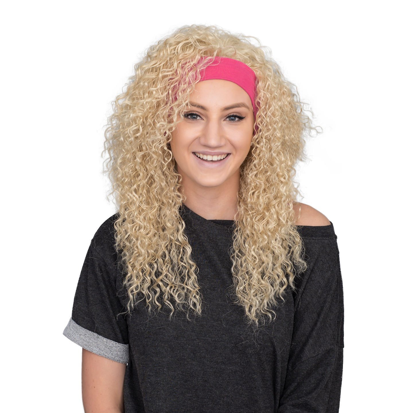 Retro 80s Aerobic Instructor Deluxe Wig & Headband Halloween Cosplay Costume Set