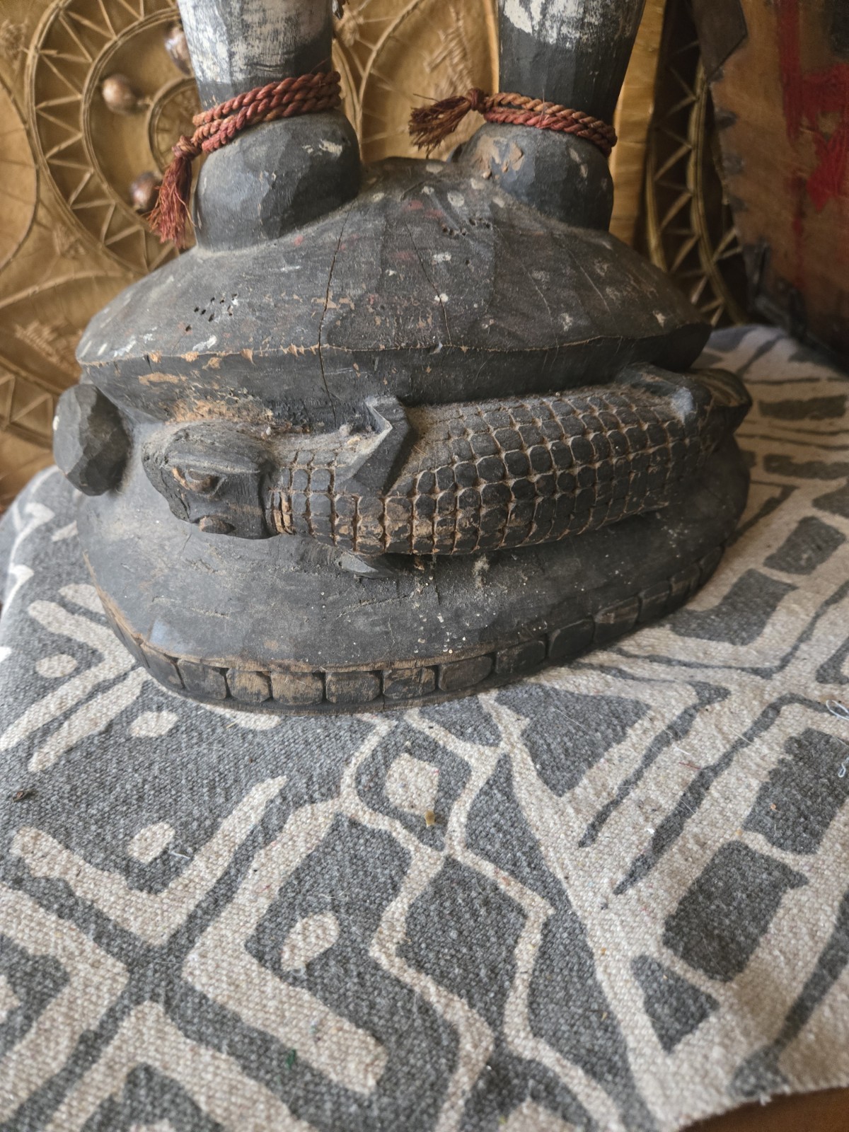 XL Papua New Guinea Ancestor Figure 46" Wood, Shell, Hair, Fiber, Animal Motifs