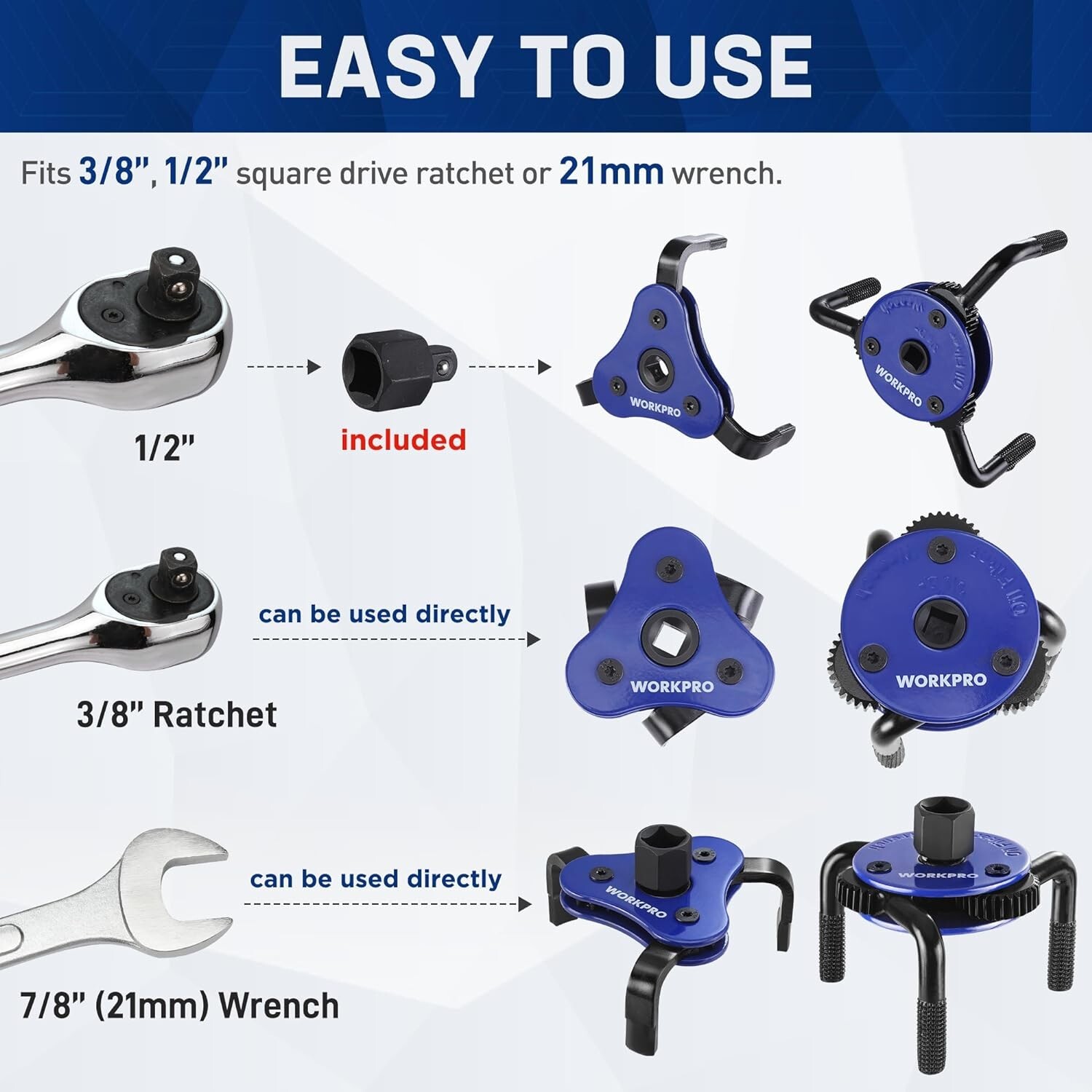 WORKPRO 2Pack Universal Oil Filter Wrench Adjustable Oil Filter Removal Tool Set