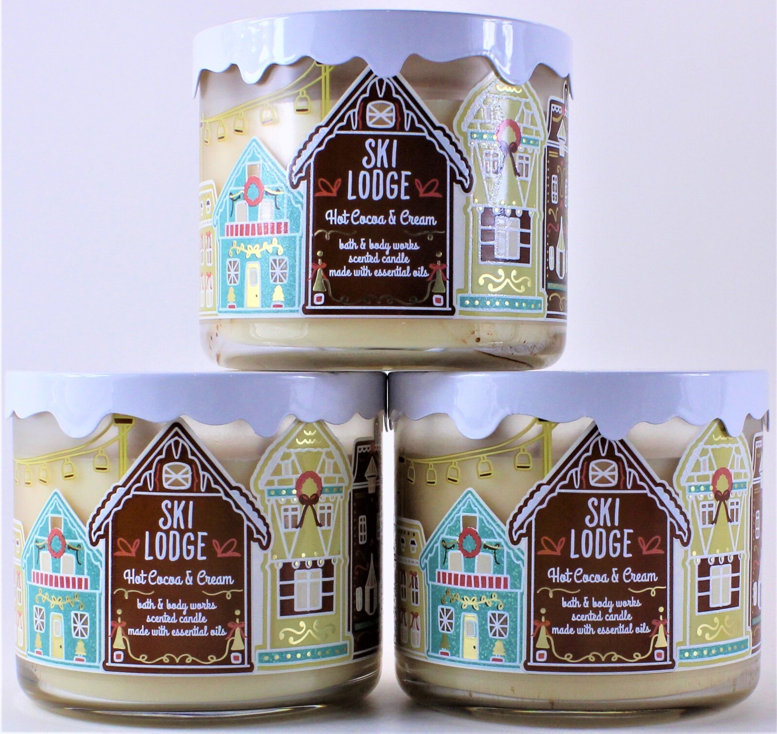 QTY 3 - Bath & Body Works White Barn HOT COCOA & CREAM 3 Wick 14.5 Oz Candle