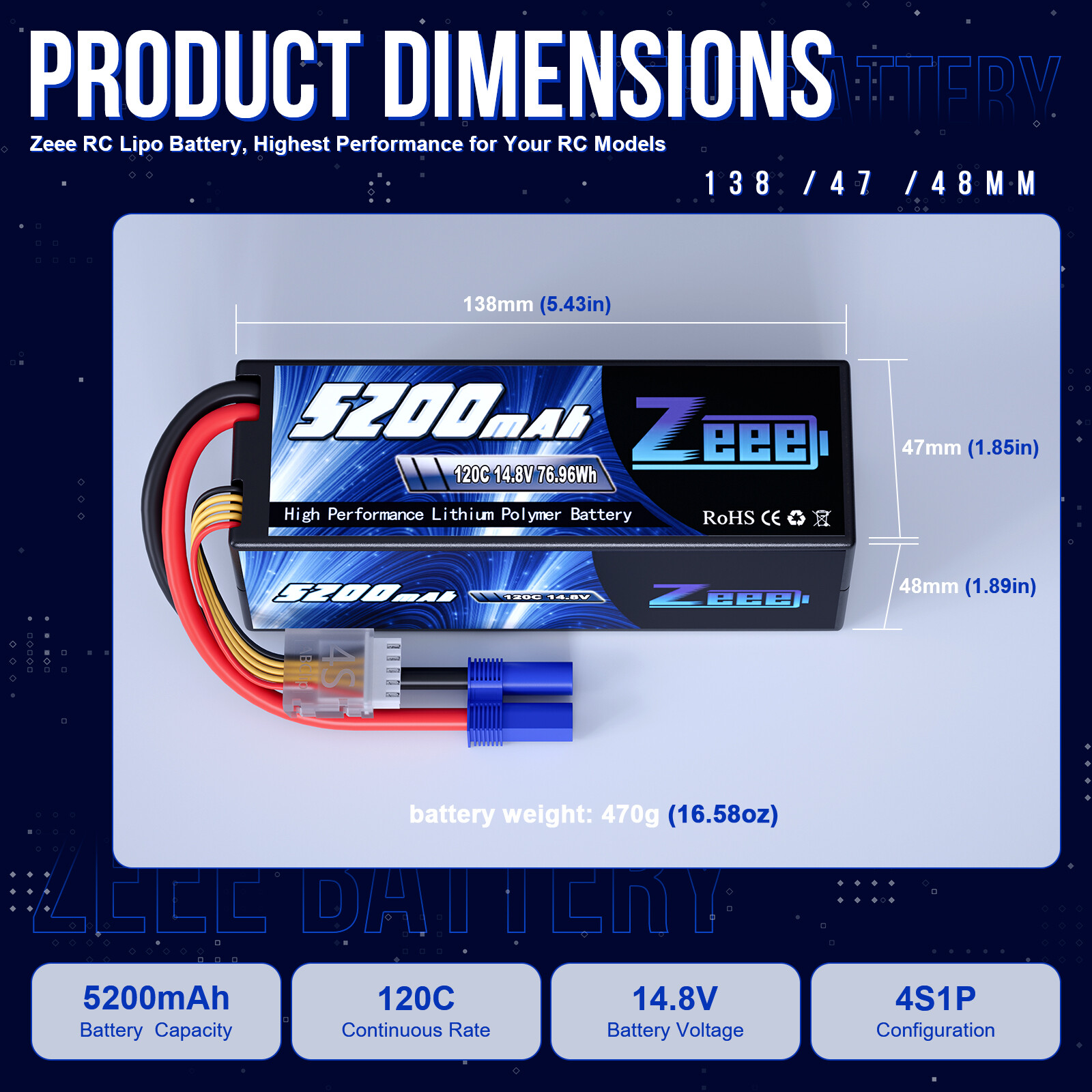 2x Zeee 14.8V 4S LiPo Battery 5200mAh 120C EC5 for RC Car Truck Crawler Monster