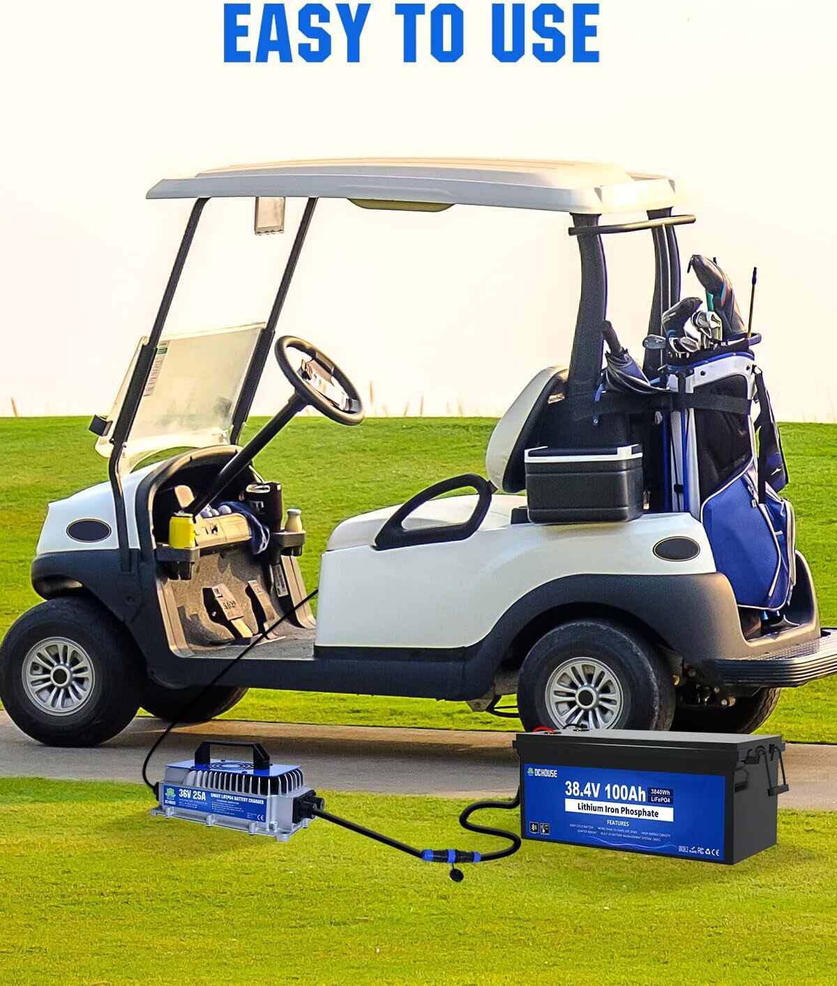 36V 100Ah Lithium Golf Cart Battery with 25A Charger BluetoothTrolling Motor RV