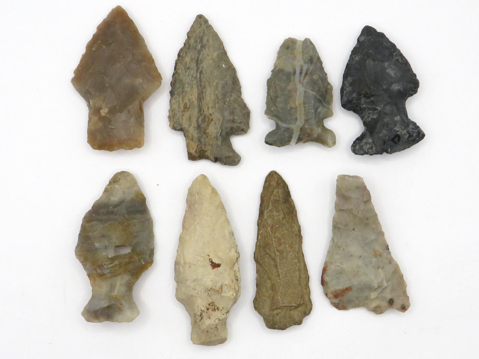 8pc LOT of NOTCHED INDIAN ARROWHEAD - AUTHENTIC w GREAT COLORS**