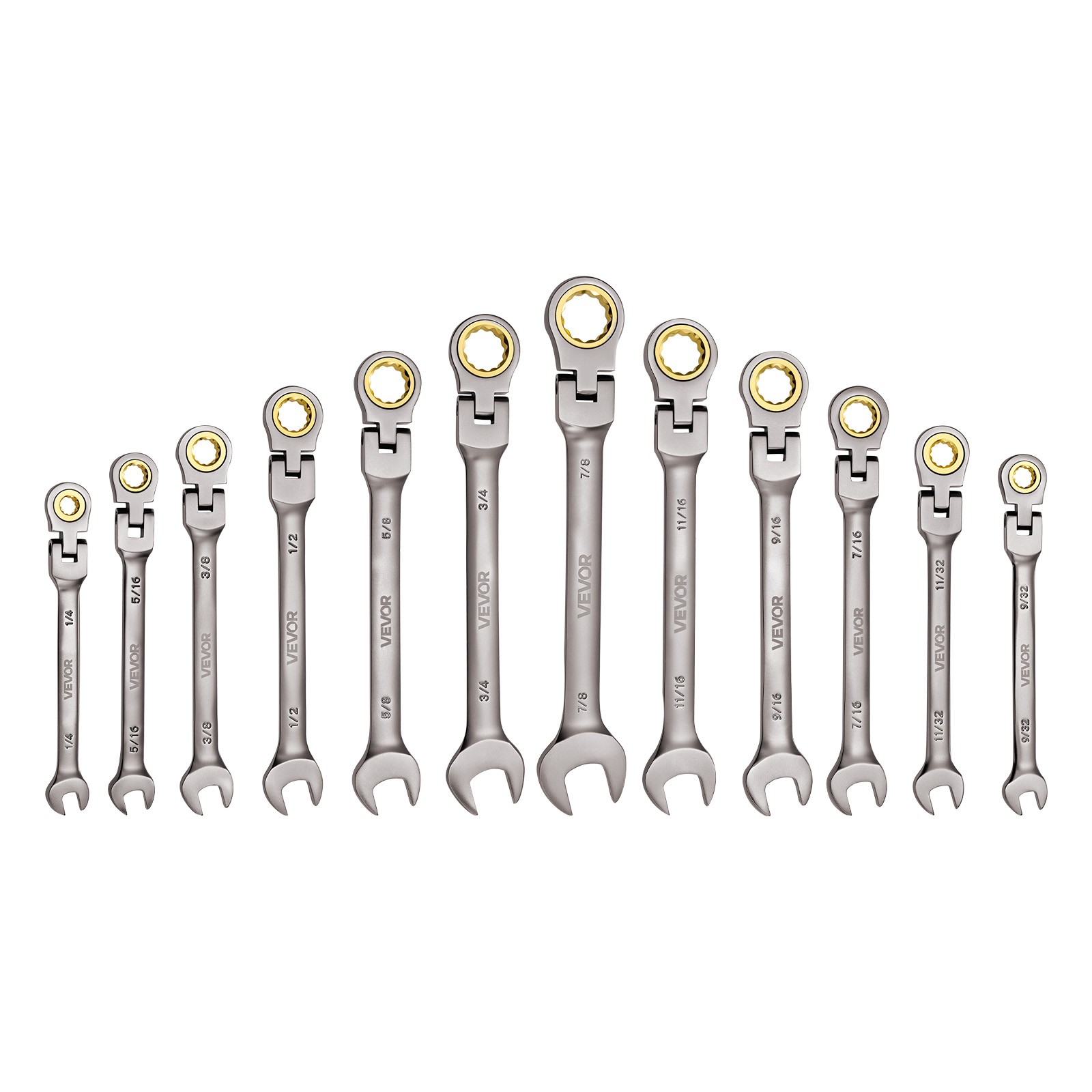 VEVOR Flex-Head Ratcheting Wrench Set Combination Wrench Set 12-Piece SAE Sizes