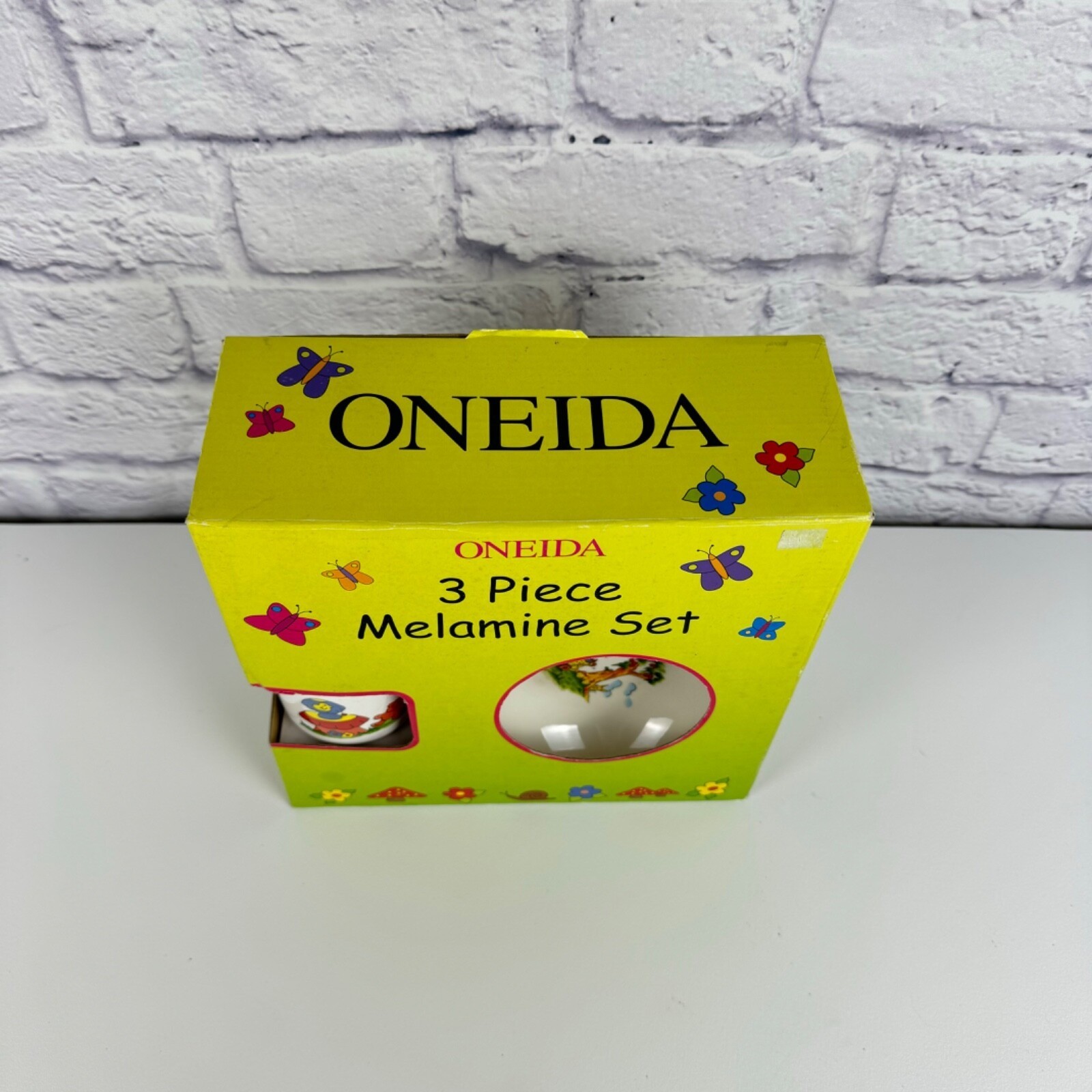 Oneida Picnic Bears Melamine Childs Dish Set 3 Pieces Vintage Apples Mushroom