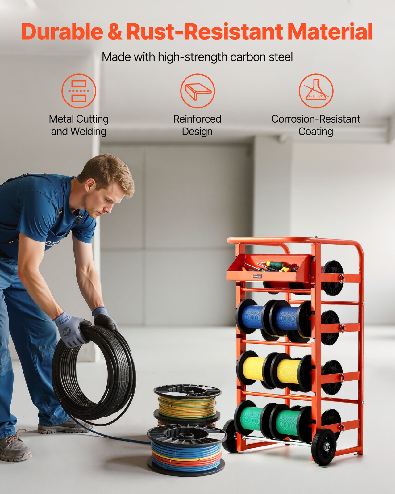 VEVOR Wire Spool Rack 11 Rods Cable Caddy Wire Spool Cart for Industrial