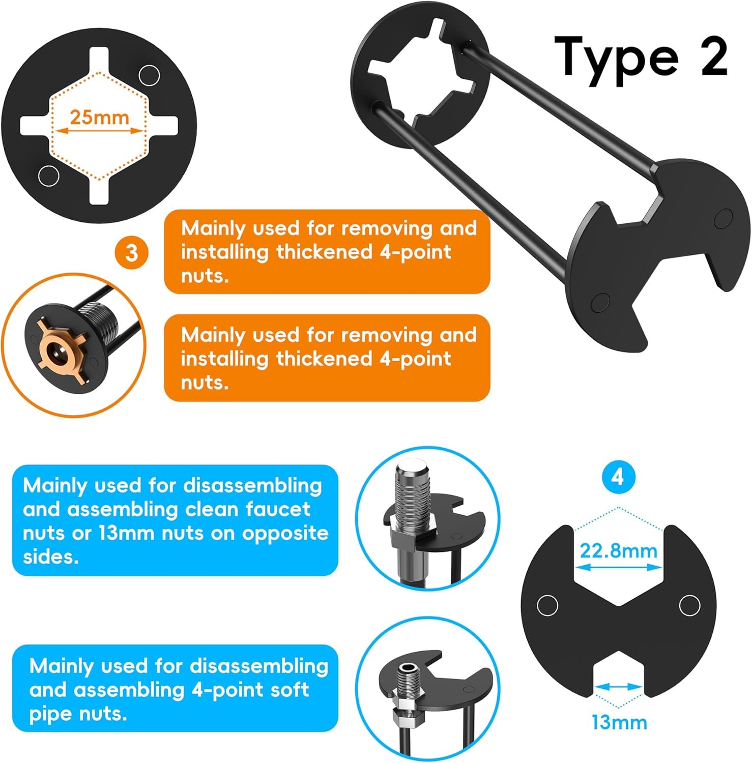 Multi-functional Sink Wrench Set 2-Pack Basin and Faucet Wrench Tools Free ship