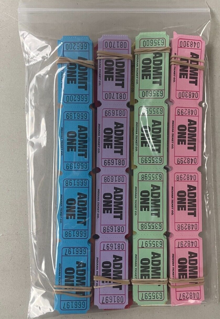 Admit One Carnival Tickets Lot of 500 Fun Fair Festival 8 Colors 1/4 Roll Folded