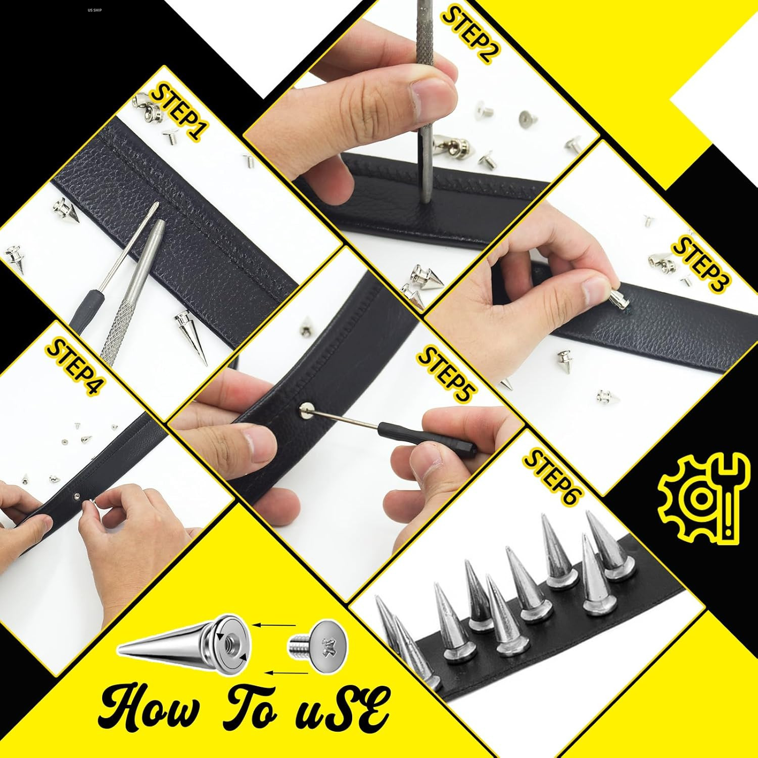 354 Pcs Metal Cone Spikes and Studs for DIY Punk Clothing and Accessories