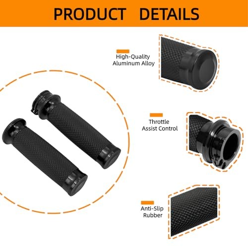 Motorcycle Black Hand Grips, 1 Inch Motorcycle Grips Cable Throttle Compatible