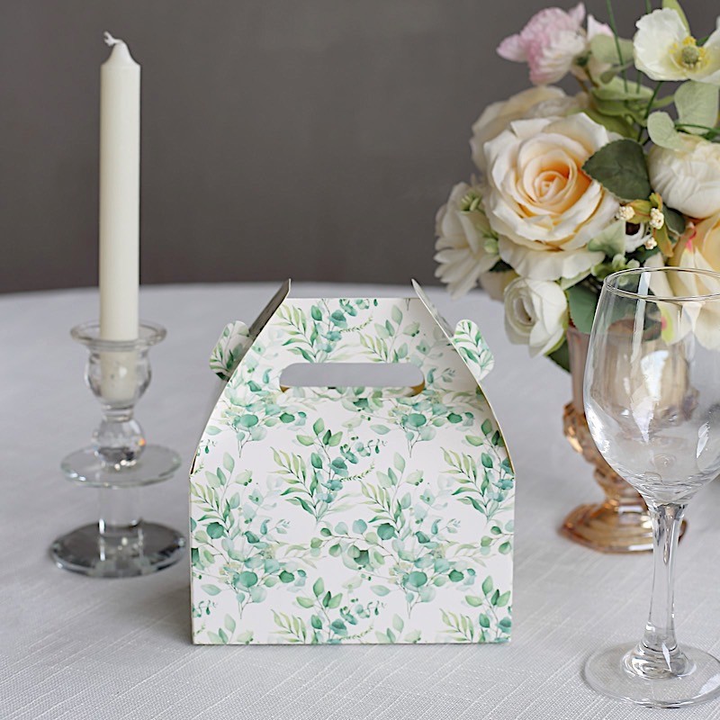 25 WHITE GREEN Tote Party Favor BOXES Floral Printed Candy Gift Holders Events