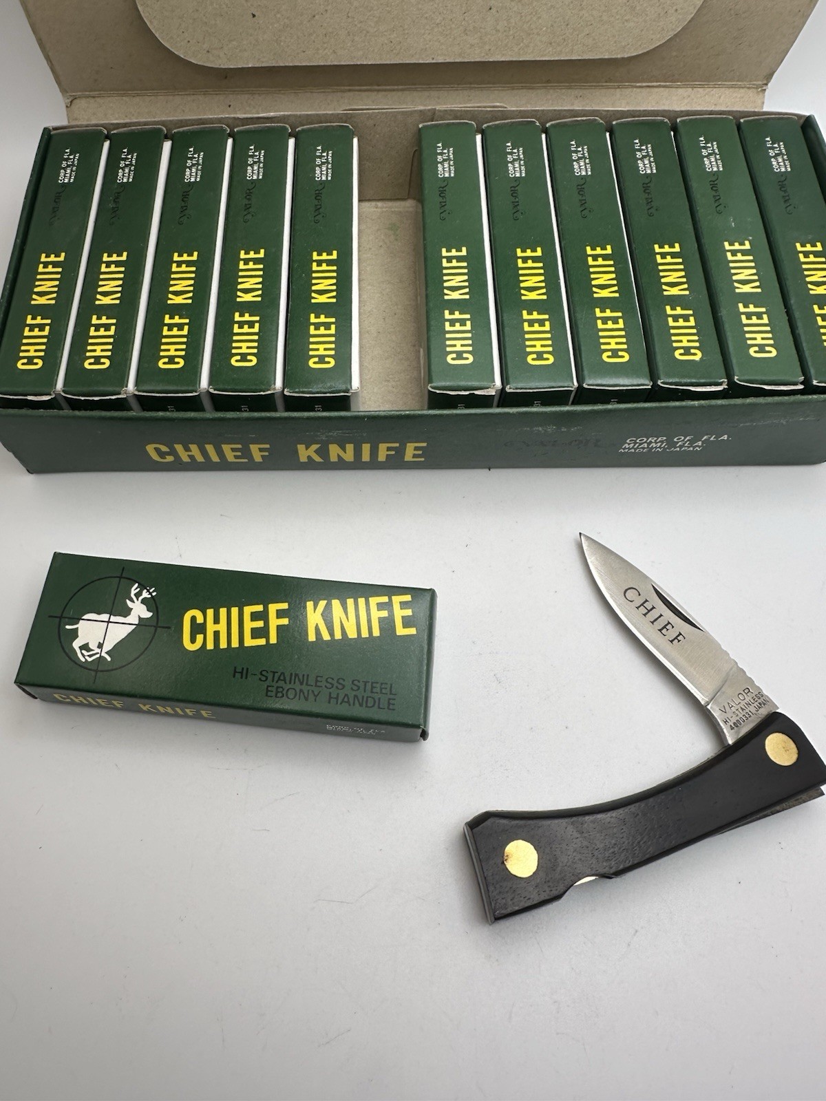 One Dozen Vintage Pocket Knife VALOR CHIEF KNIFE Japan Ebony Handle Model 331