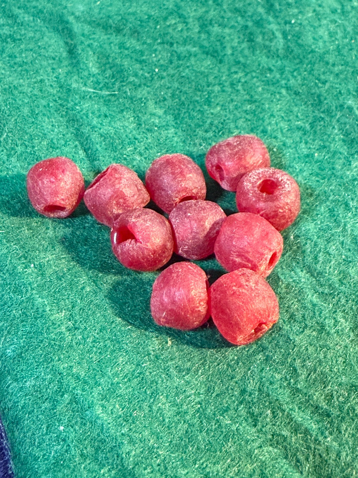 (10) Large Old Huron Indian Venetian Red Glass Trade Beads Fur Trade Era