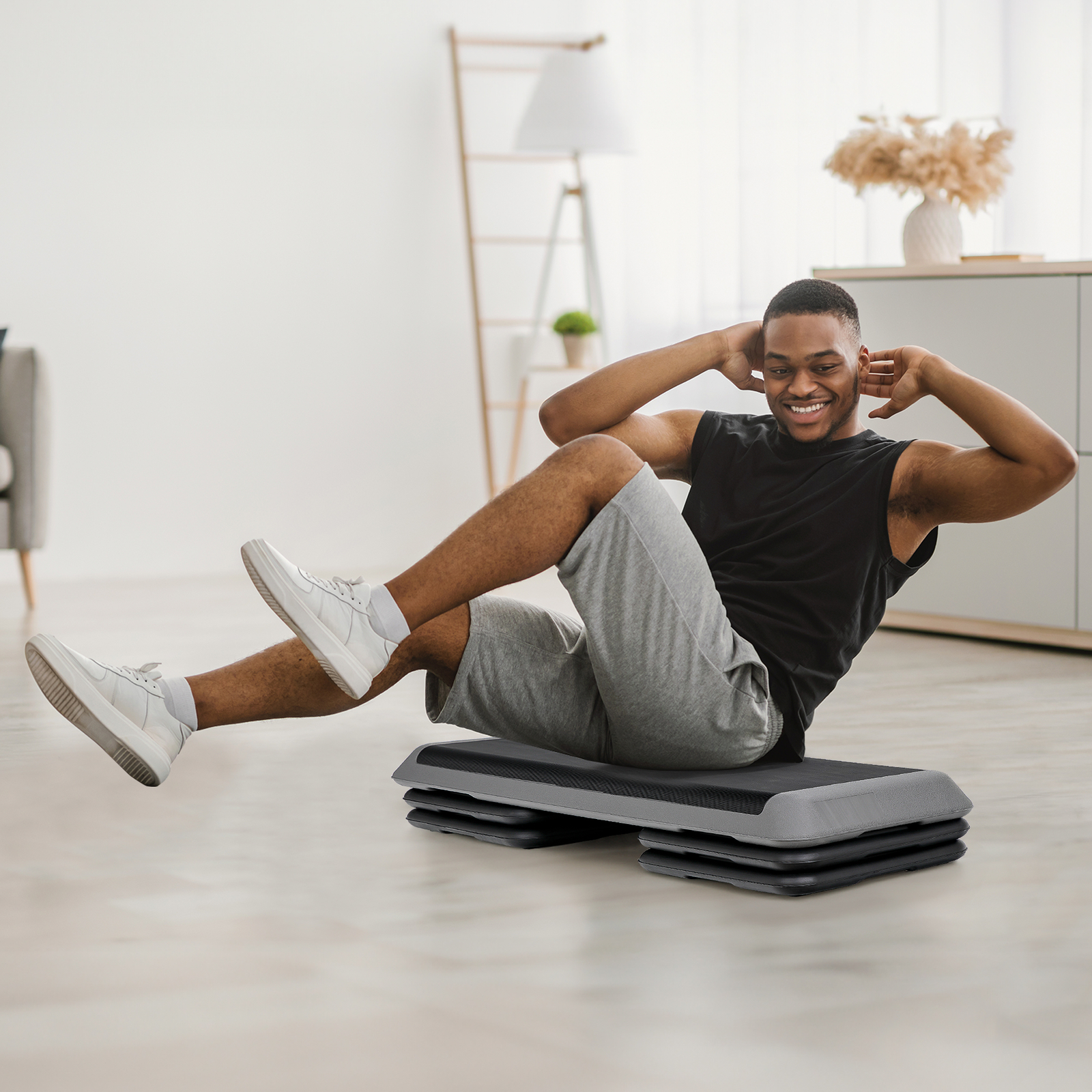 43'' Exercise Aerobic Step Platform Adjustable Fitness Stepper w/4 Risers Grey