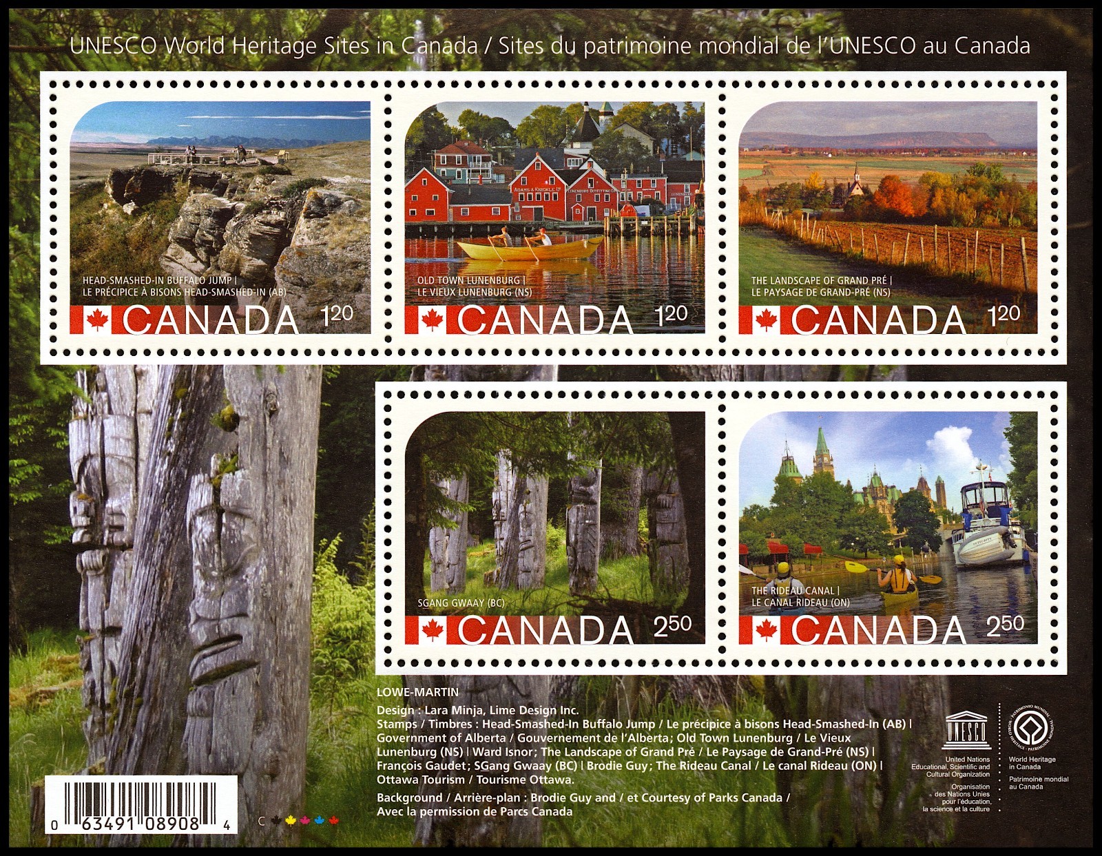 Canada Stamps Souvenir Sheet of 5, Unesco World Heritage Sites, #2739 MNH