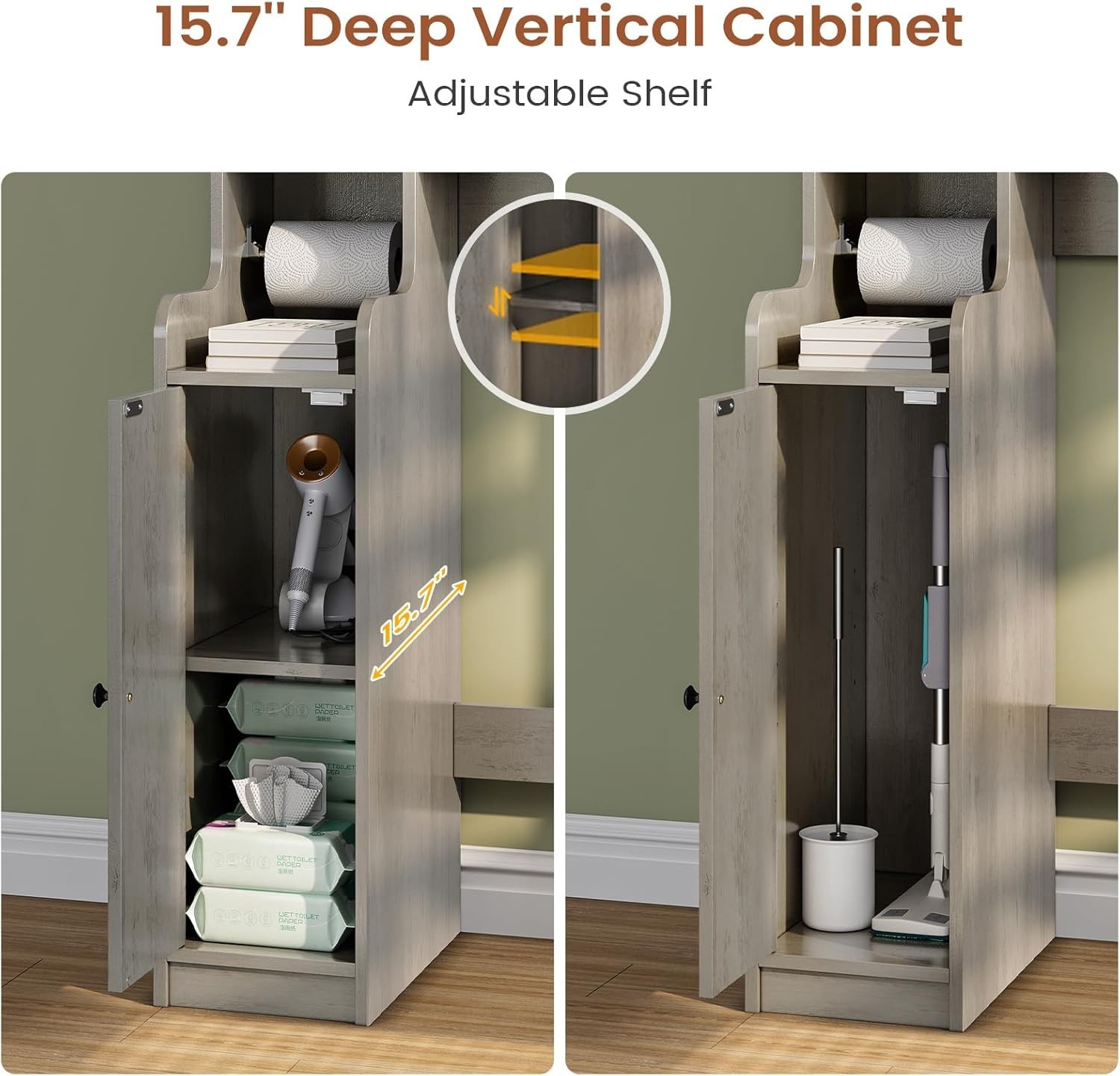 Over The Toilet Storage Cabinet, Farmhouse Bathroom Organizer with Glass Doors