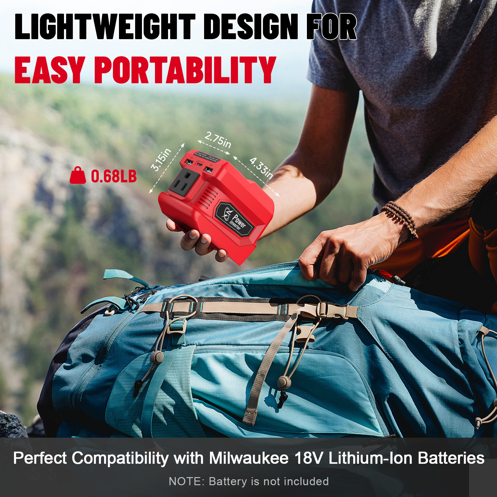 220W Power Inverter Compatible with Milwaukee 18V Battery, DC 18V to 110V