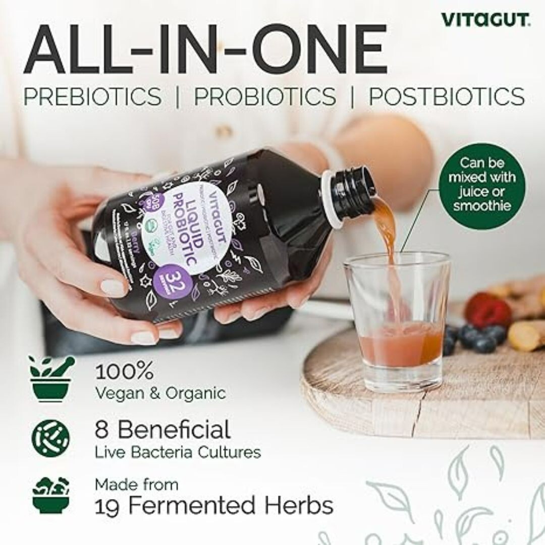 ✨ VITAGUT Liquid Probiotic Prebiotic Postbiotic 50Billion CFU 19Herbs Organic Gu