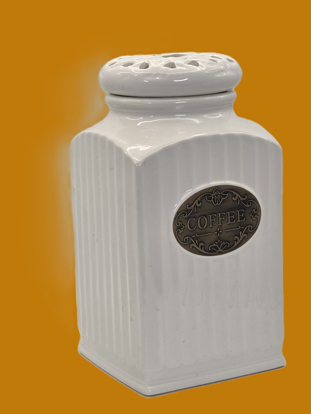 THL White Ceramic 'French Country Ripple Lattice Lid' Canister for “Coffee”