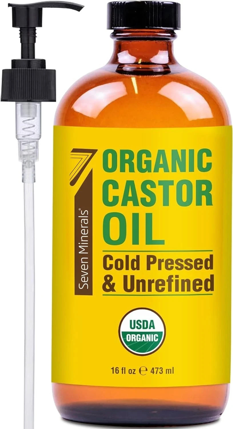 Seven Minerals New 16 fl oz Glass Bottle Castor Oil Organic Cold Pressed Unrefin