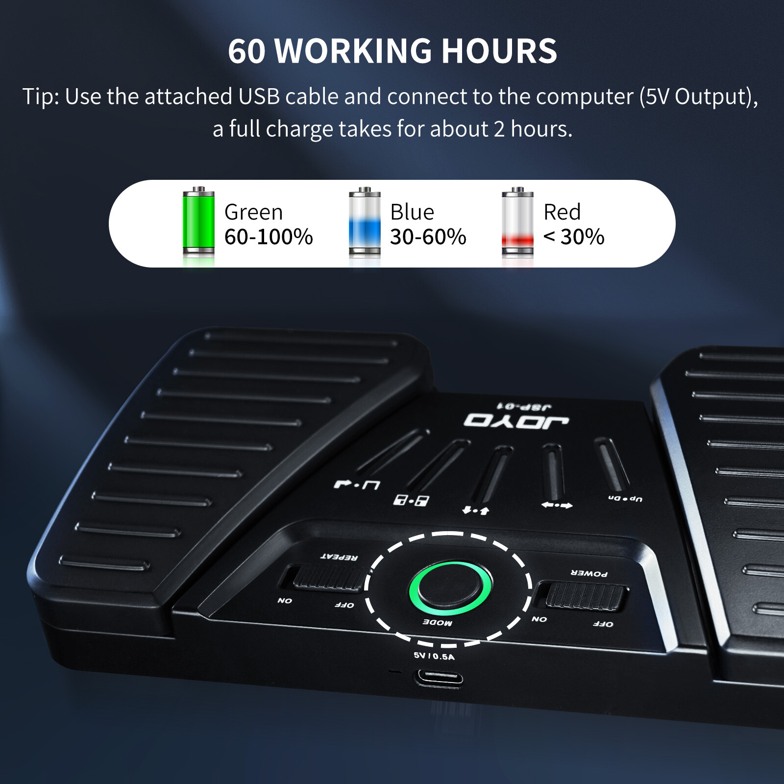 JOYO Wireless Page Turner Pedal Rechargeable Bluetooth Foot Pedal iPad Tablet