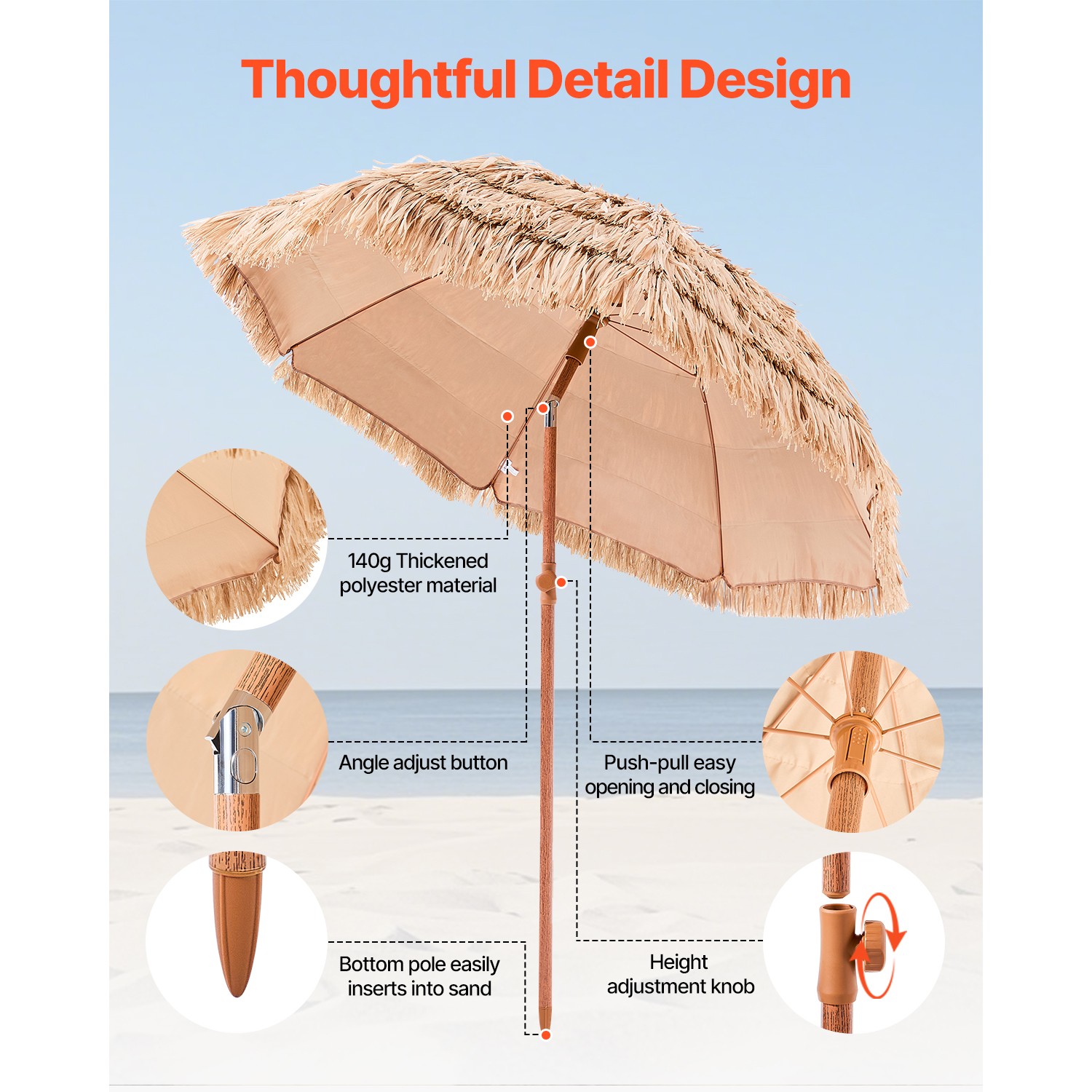 Tiki Umbrella Thatched Patio Umbrella 6 ft Poolside Patio Beach Umbrella