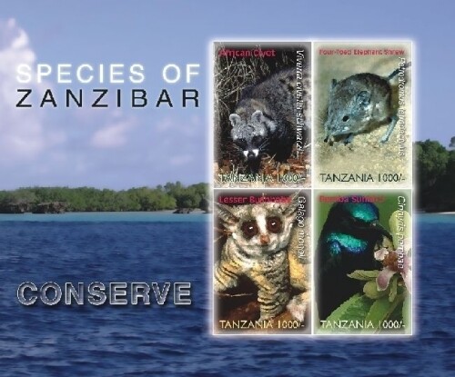 Tanzania 2006 - Species of Zanzibar, Civet, Shrew - Sheet of 4v - 2439 - MNH