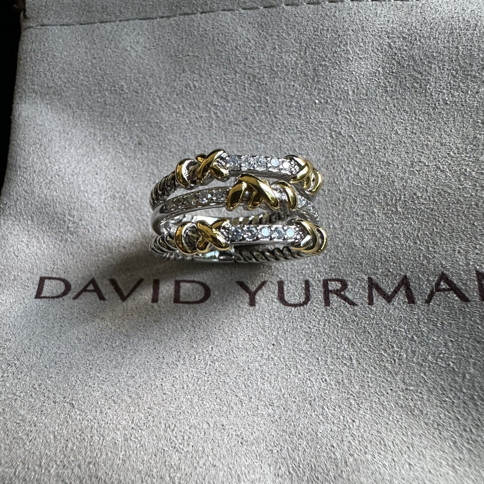 David Yurman Sterling Silver Helena Ring with 18K Gold & Diamonds Size 6