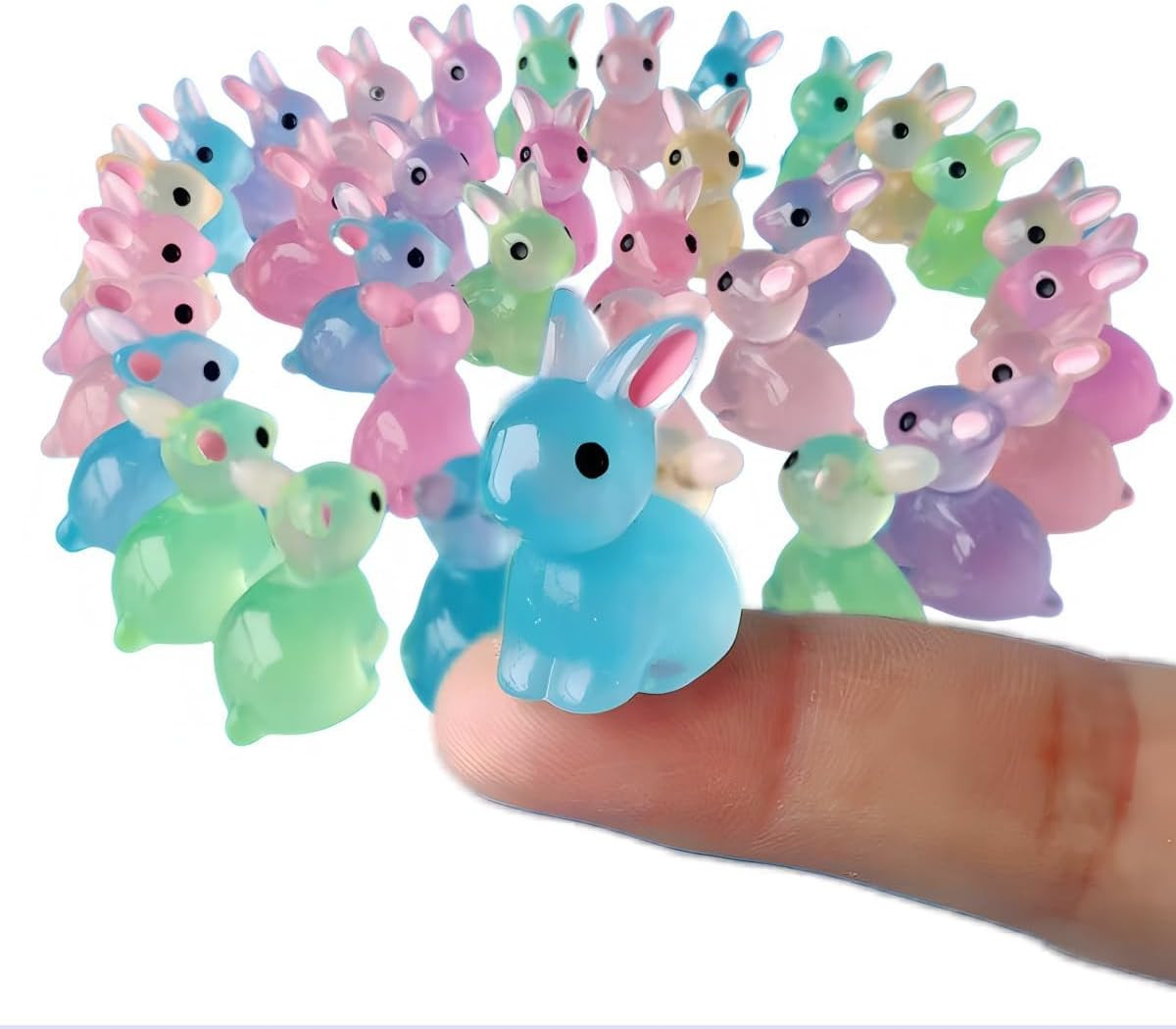 60pcs Easter Luminous Mini Resin Bunny,Glow in Dark Resin Rabbit Figures for Fai