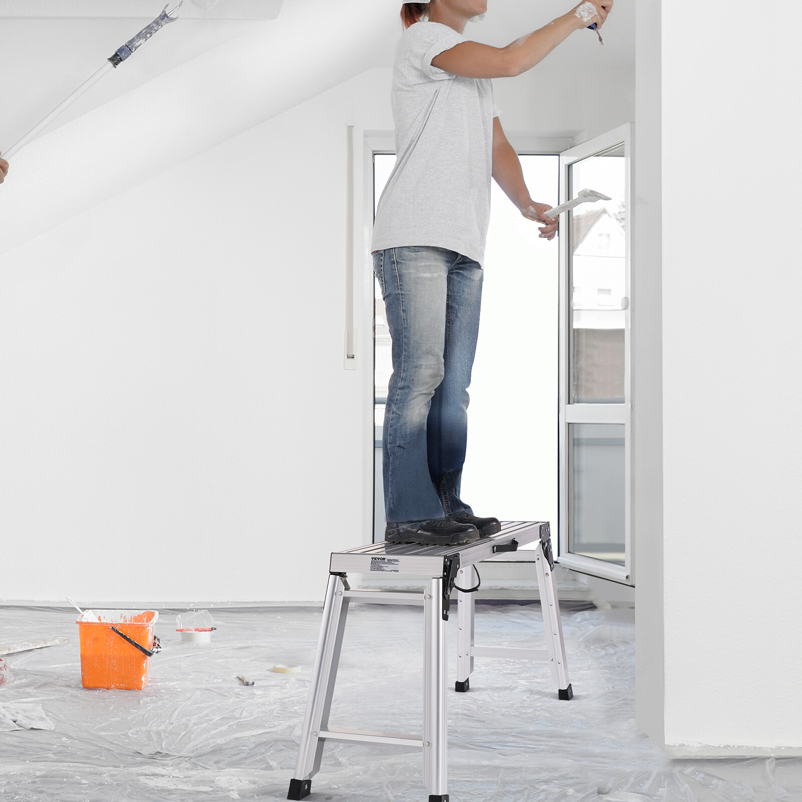 Aluminum Step Stool Non-slip Folding Work Platform 330lbs Drywall Ladder