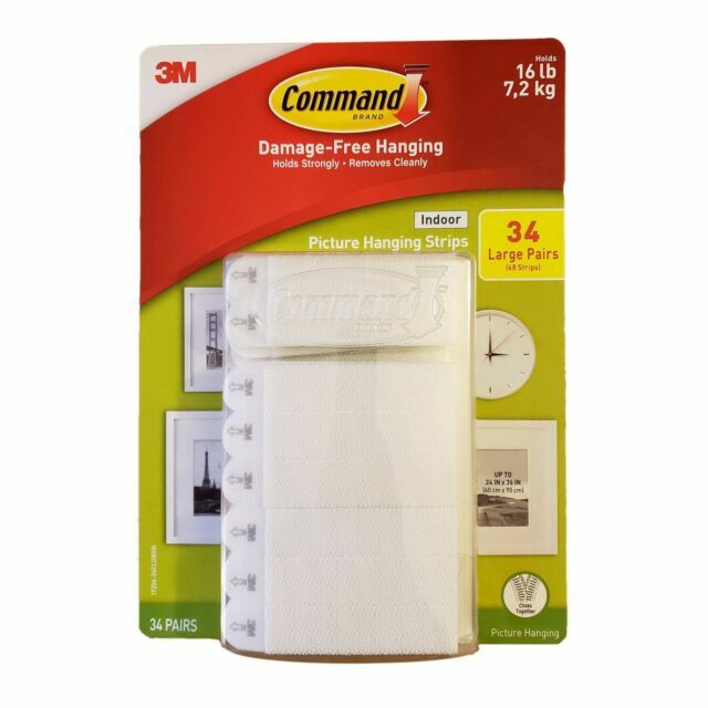 3M Command Picture Hanging Strips 34 Pairs 68 Large Strips Hold 16 lbs