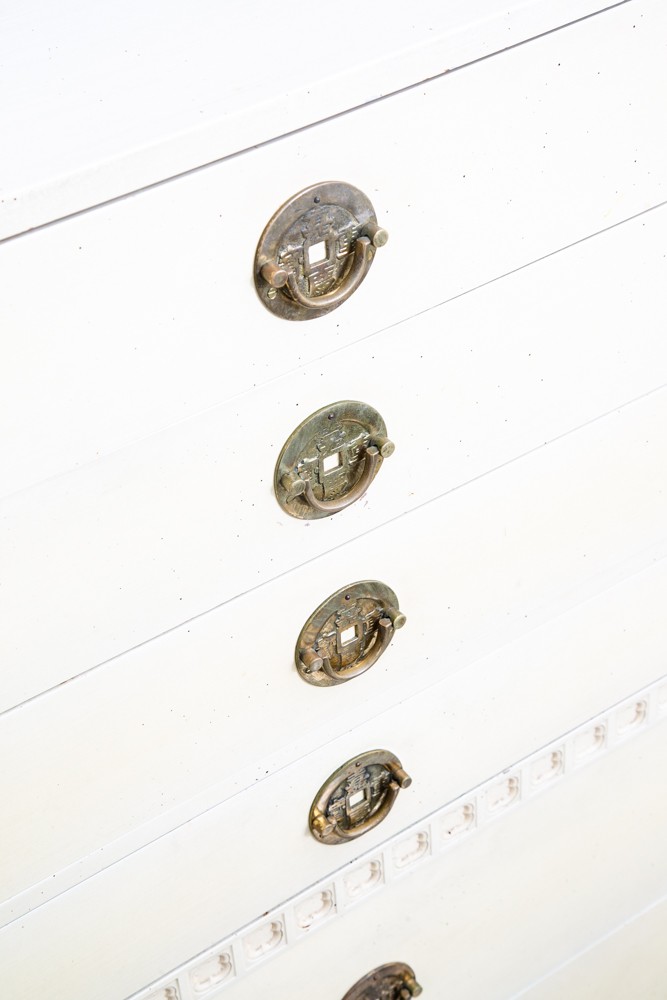 Mid Century Modern Dresser Highboy 6 Drawer White American Kalpe Trim Vintage