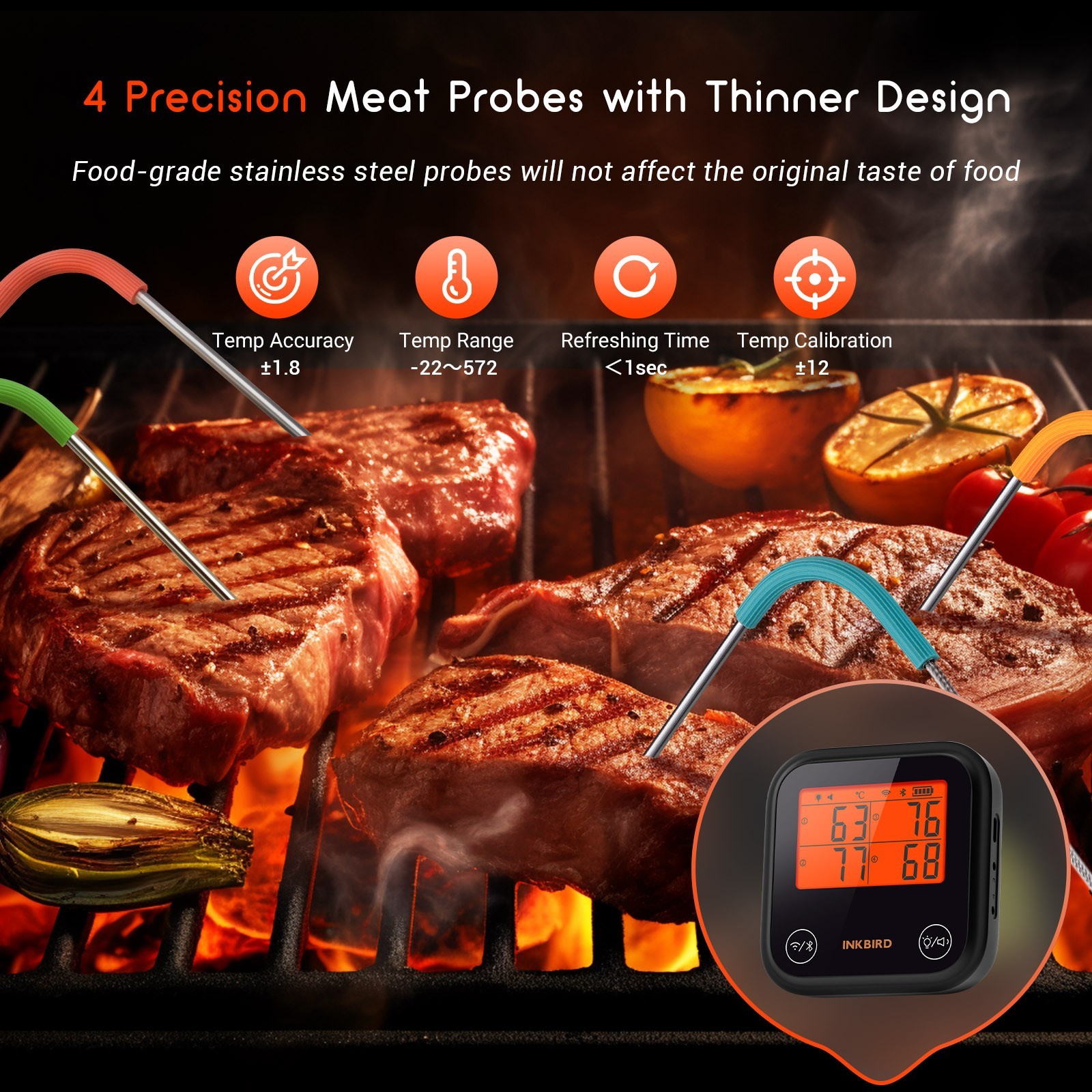 Inkbird WiFi Meat Thermometer BBQ Cooking Thermometers APP Calibration Temp Grap