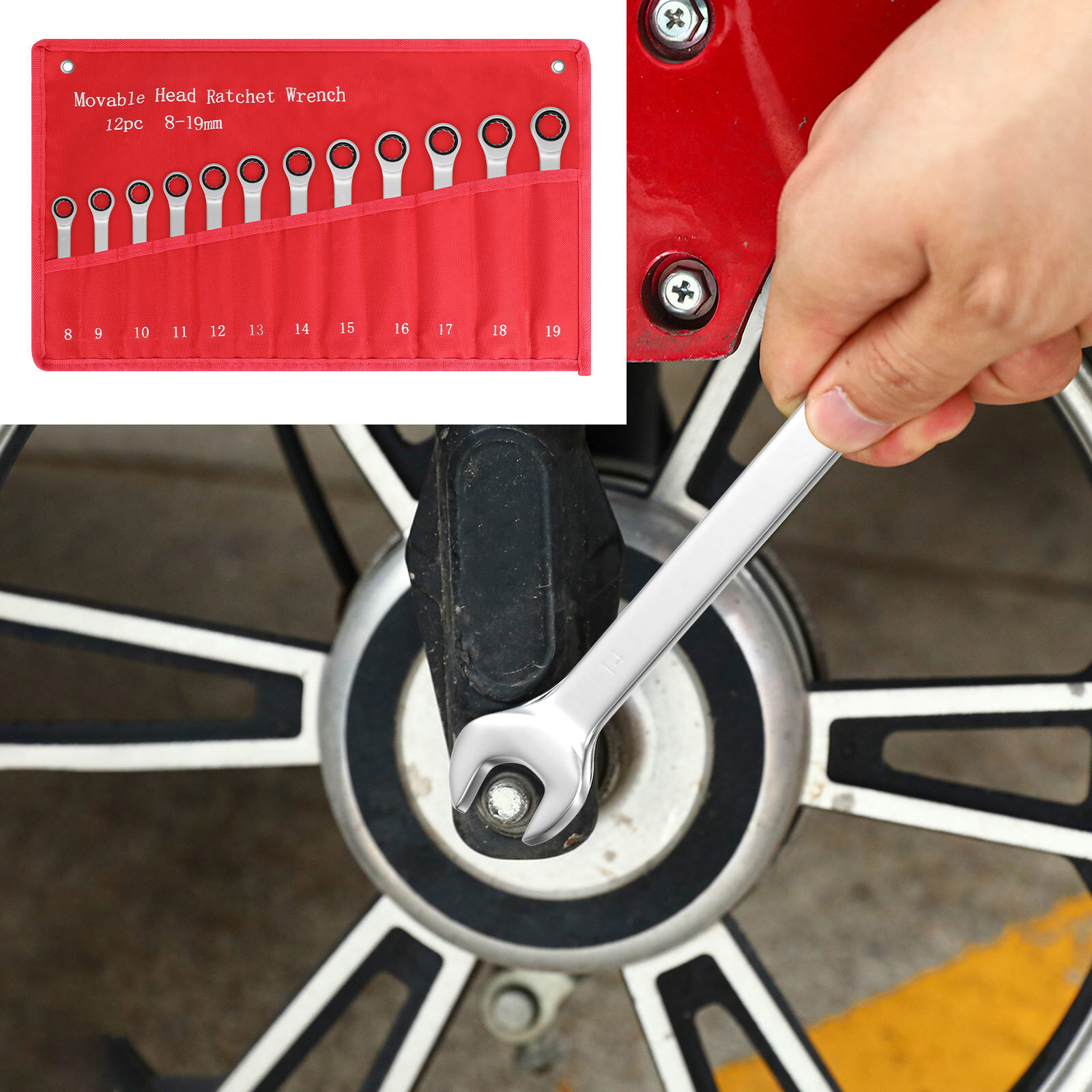 12Pc 8-19mm Metric Fixed Head Ratcheting Wrench Combination Spanner Tool Set