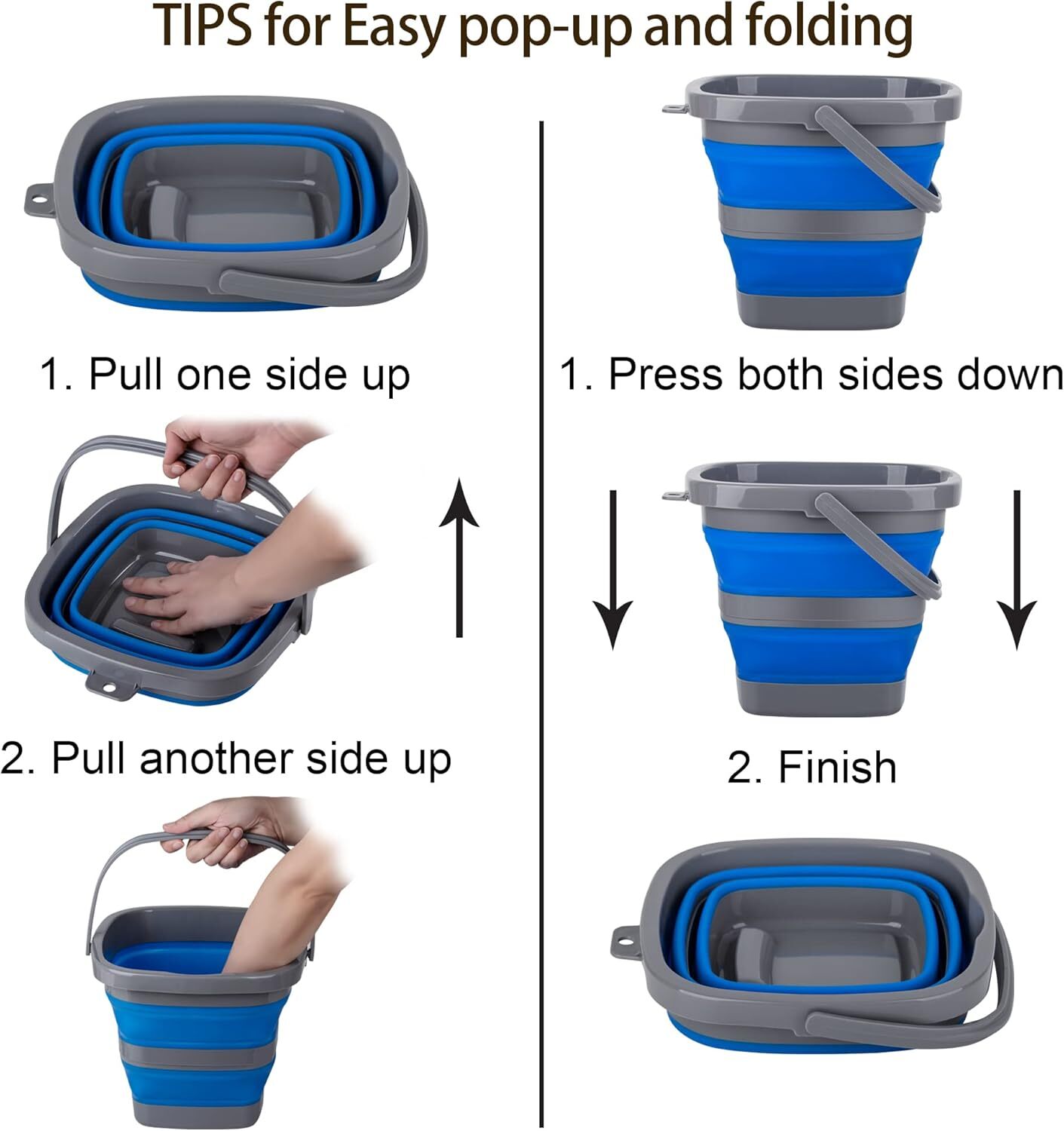 2 Pack Collapsible Plastic Buckets 5L Foldable Rectangular Water Pail Portable