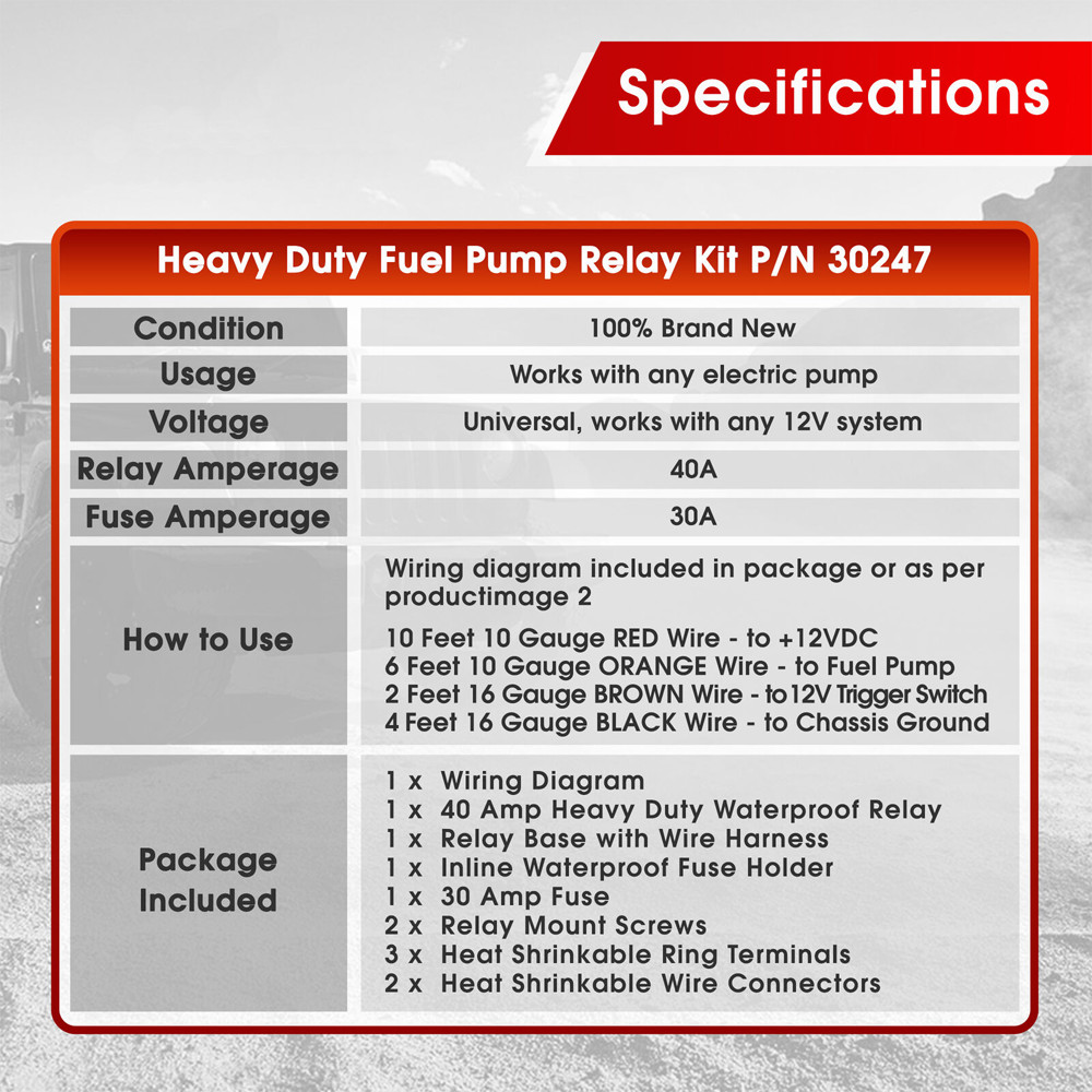 Electric Fuel Pump Relay Kit Fuel Pump Wiring Harness Kit Relay Bypass 40 AMP