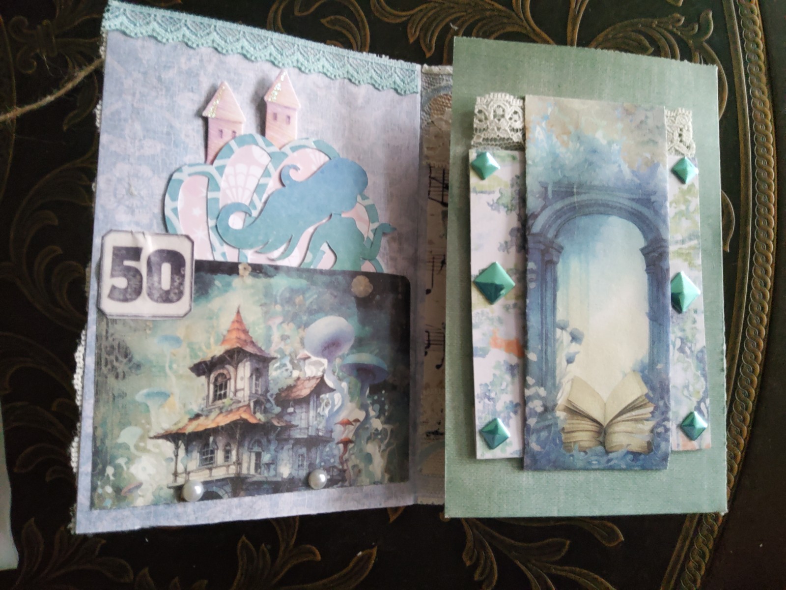NEW Junk Journal Handmade Booklet Folio Vintage "Underwater" w/ Pockets Ephemera