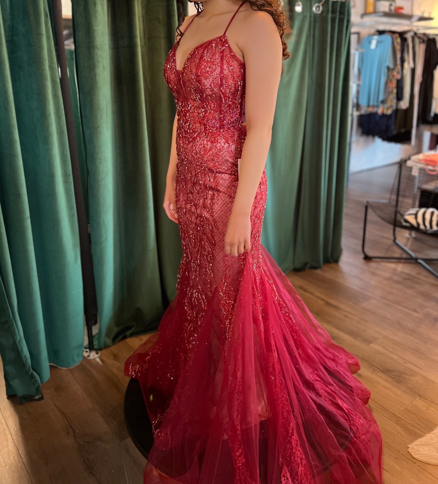 Boutique Red Embellished/sequence gown by Ladivine- Sz 8 - no alterations