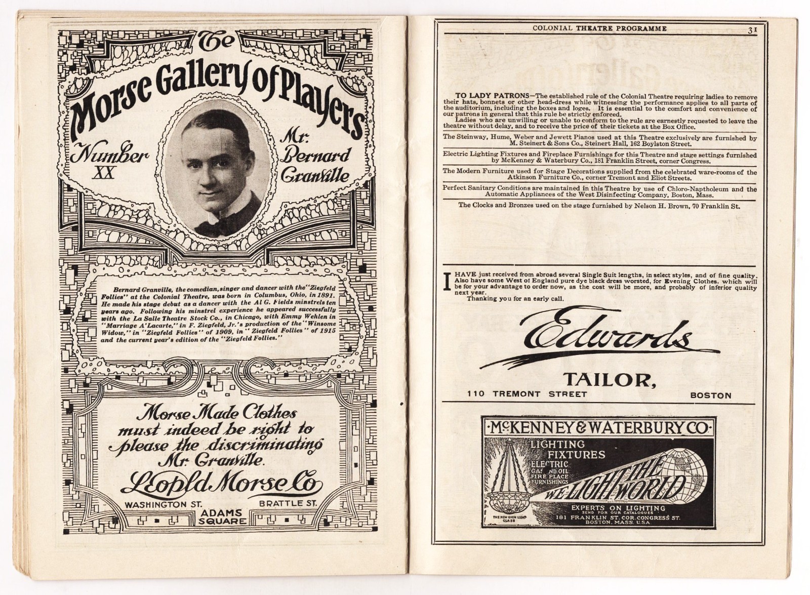 W. C. Fields "ZIEGFELD FOLLIES of 1916" Fannie Brice / Will Rogers 1916 Program