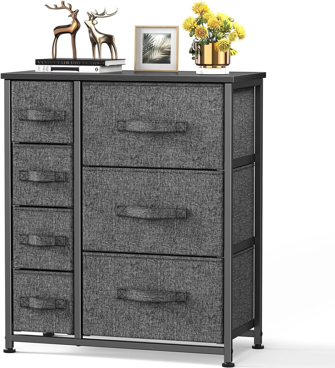 Storage Fabric Dresser 7 Drawer Chest of Organizer Tower Shelf Bedroom Furniture
