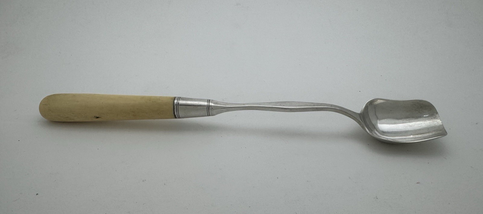 LINCOLN & FOSS Boston MA Fine & Rare Coin Silver Bovine Bone Cheese Scoop c.1850