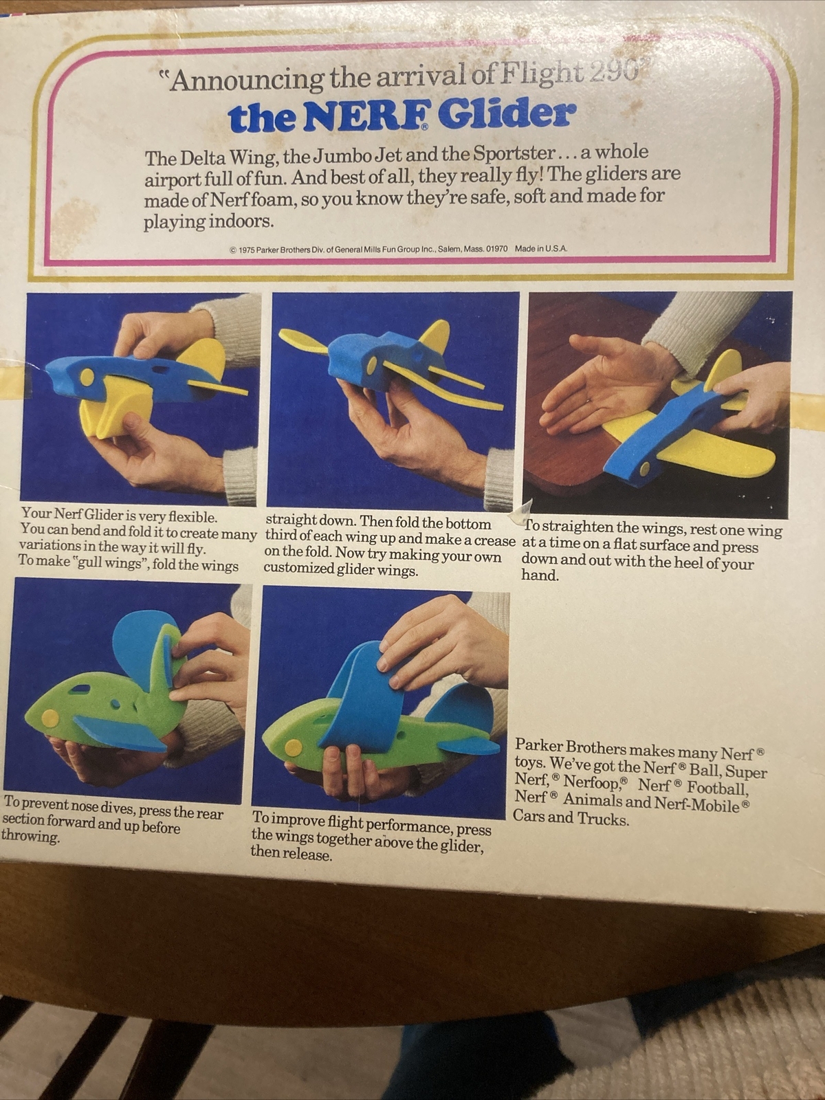 Nerf Jumbo Jet Glider Foam Plane Vintage 1975 In Box Flight 290 Yellow & blue