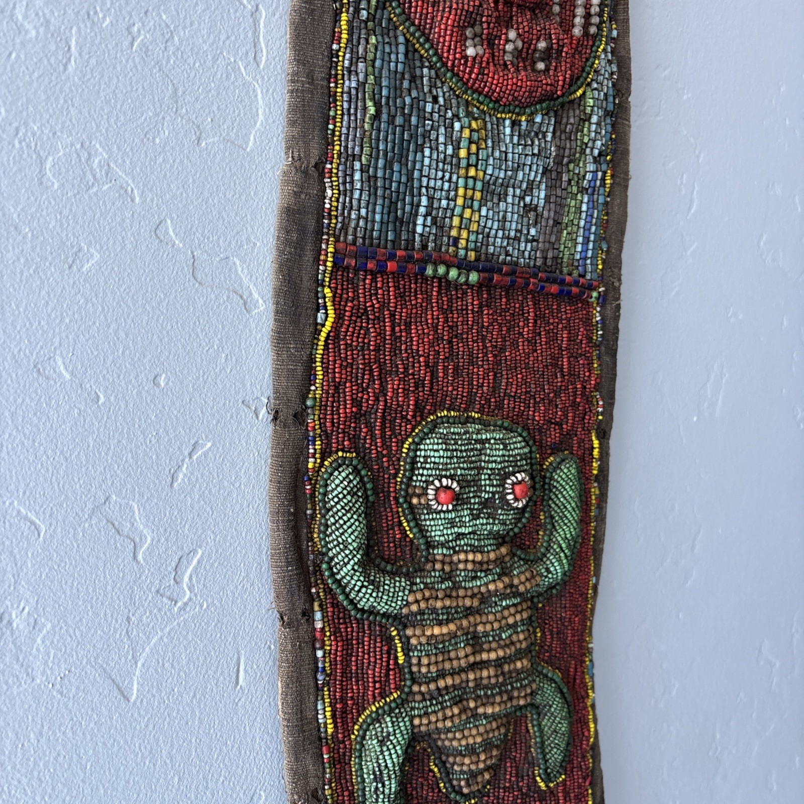 Yoruba Diviners Beaded Sash Nigeria Raised Beadwork Lizards Hanging Art 56” Vtg