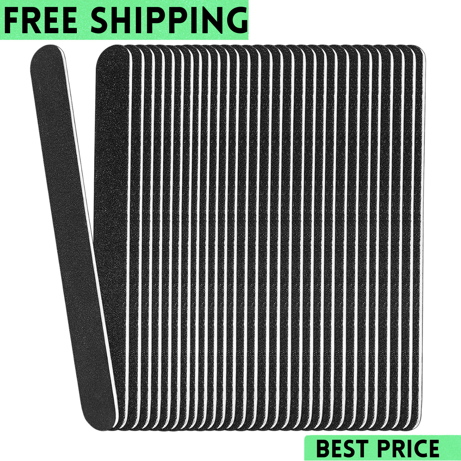 20 Pack 100/180 Grit Nail Files Black Professional Emery Boards Nail