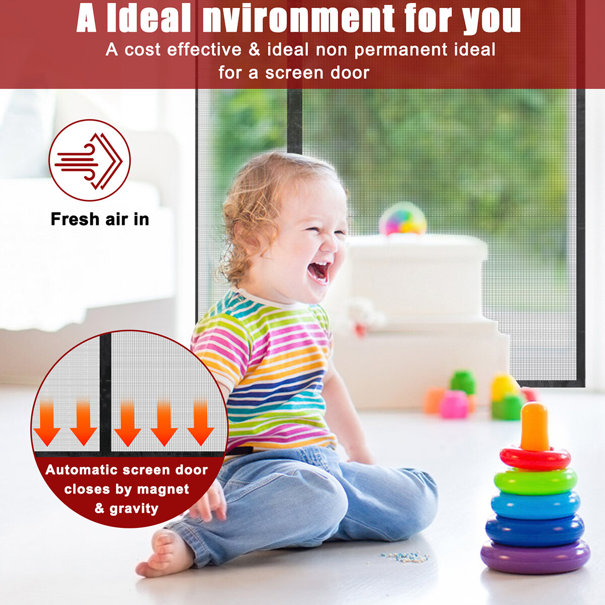 Magnetic Screen Door Mesh Curtain Heavy Duty Mosquito Net Bug Hands Free Closer