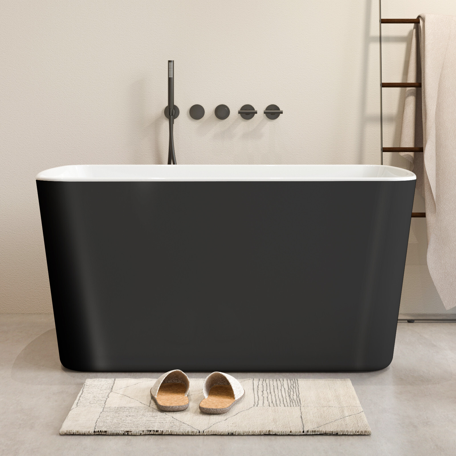 49" Freestanding Bathtub with Integrated Seat, Acrylic Stand Alone Soaking Tub