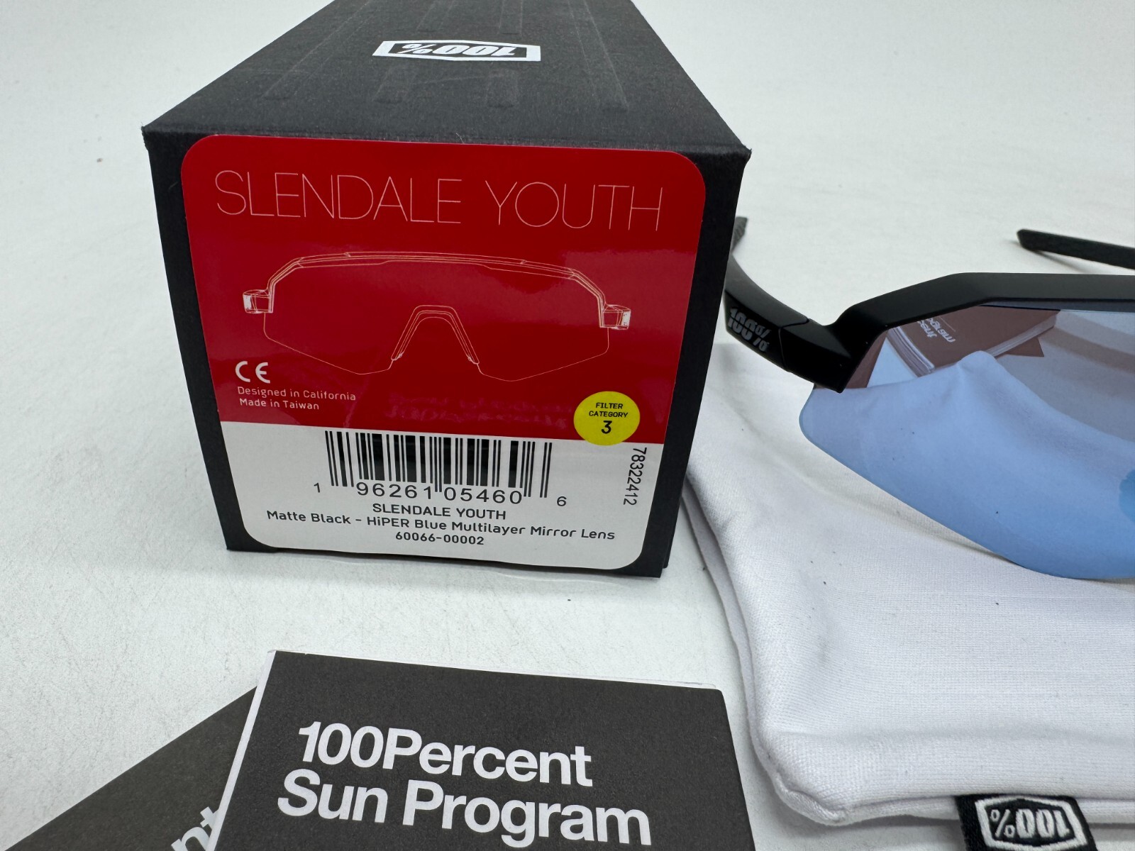 100% Slendale Youth Sport Performance Sunglasses Black Hiper Blue Mirror Lens