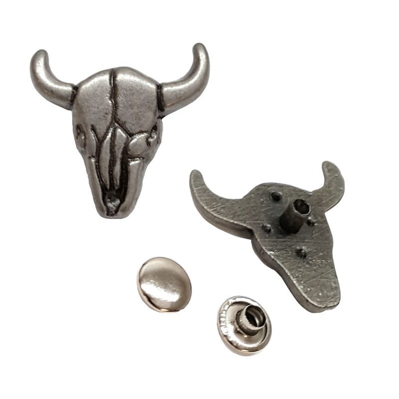 New 1" Western Steer Skull Concho 2 Pack Antiqued With Rivets