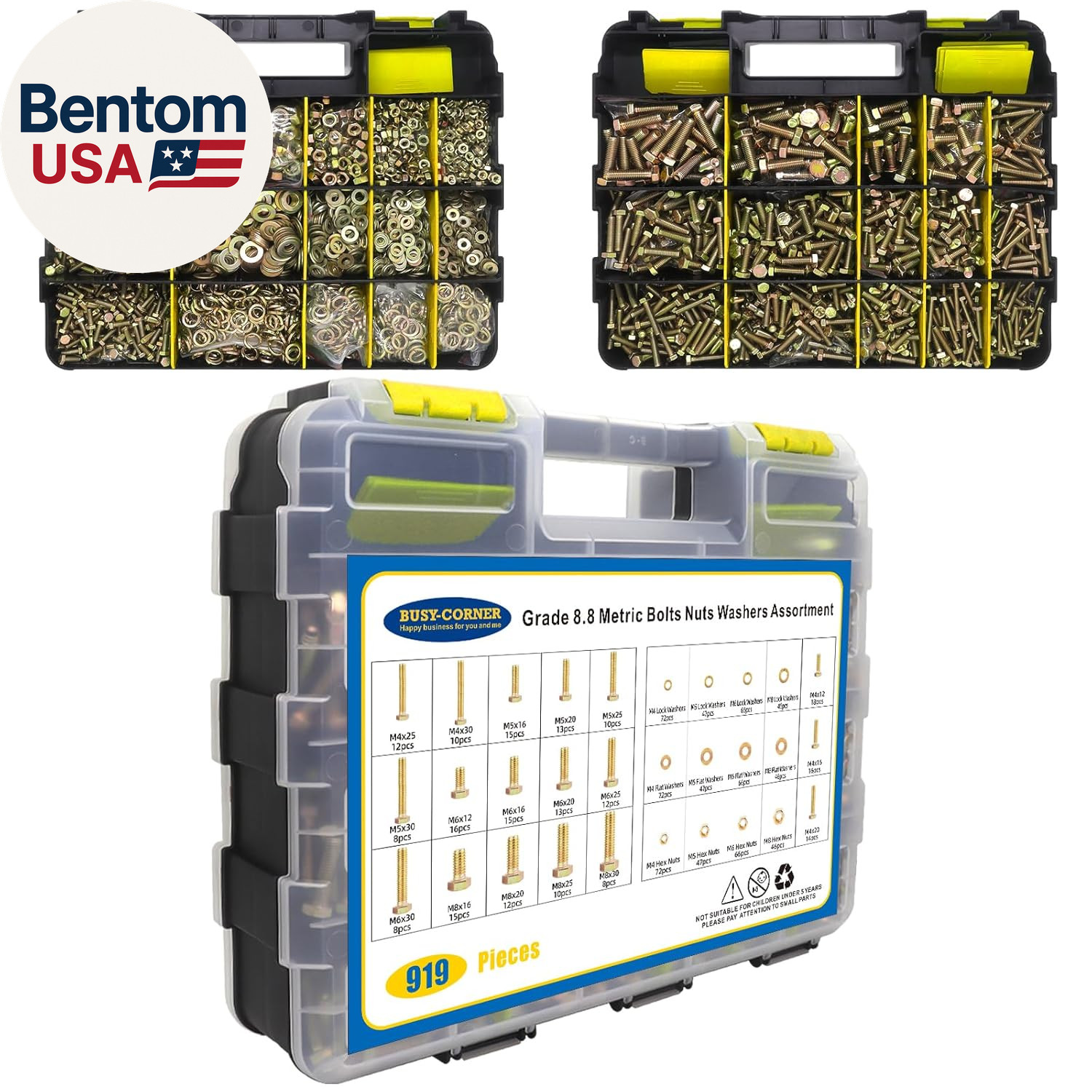 919 Pcs Grade 8.8 Metric Bolt Assortment, M4 M5 M6 M8 Heavy Duty Bolts and Nuts